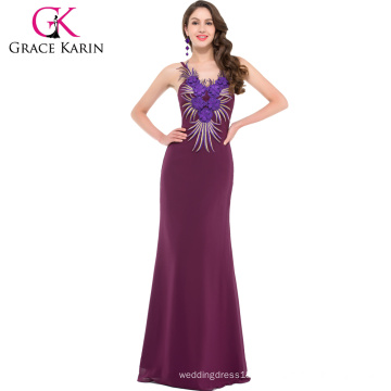 Grace Karin 2015 Backless Últimos vestidos de festa Chiffon Purple Long Evening Prom Dress GK000017-2